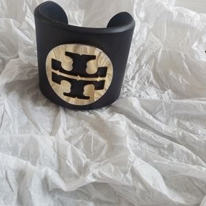 Tory Burch Black/Marble w/Gold Logo Miller Resin Cuff Bracelet